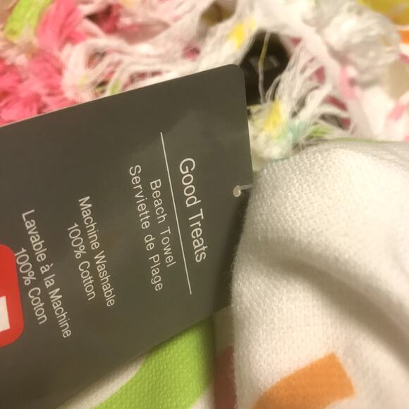 MODA NWT Good Treats Fringe Summer Beach Towel White Multi LARGE cruise pool - Picture 4 of 5